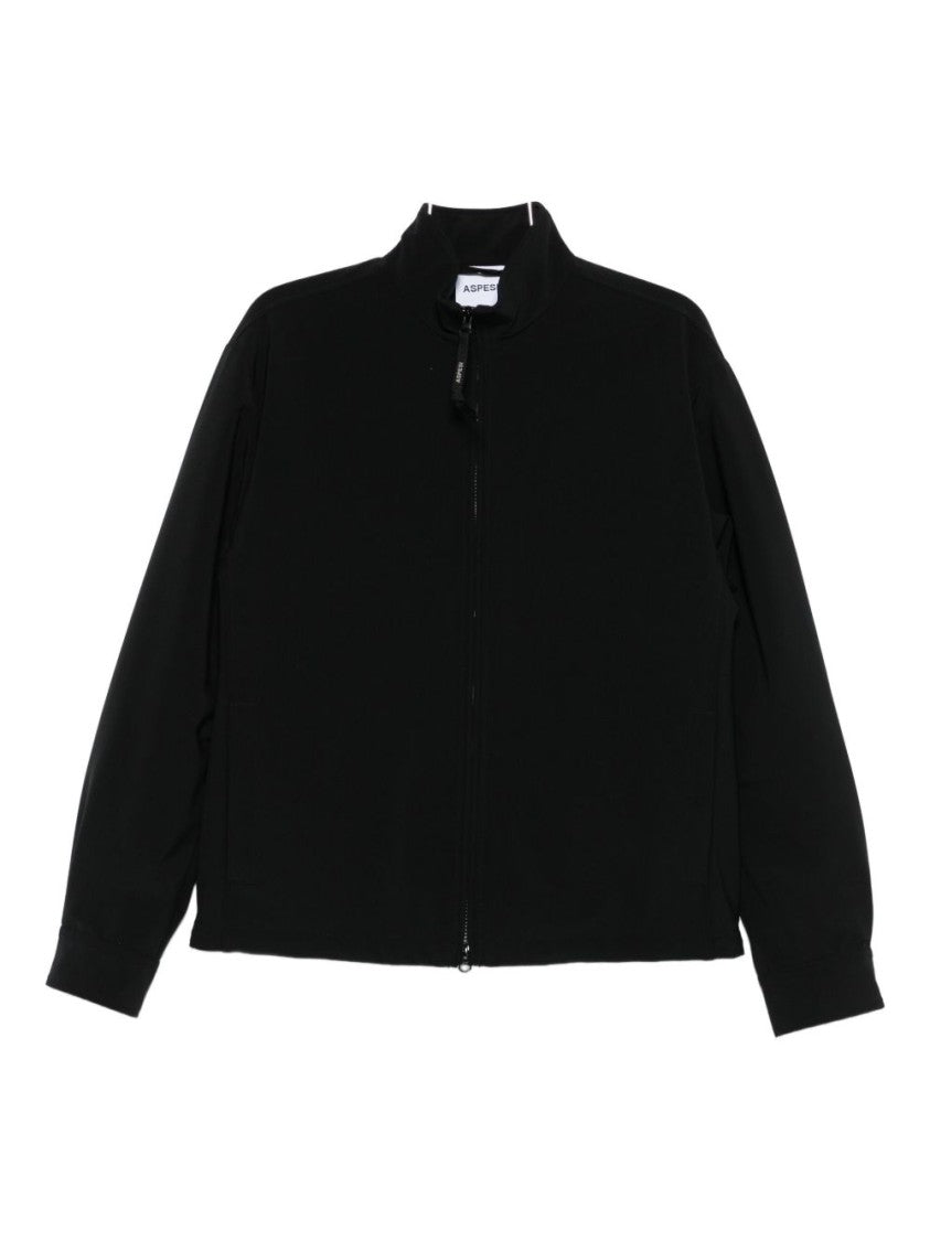 Aspesi Minimalist Black Jacket With High Collar