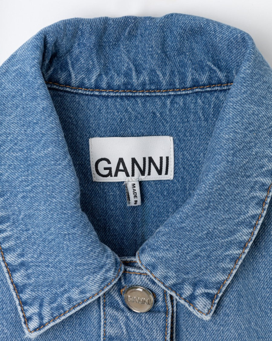 Ganni Broderie Anglaise Detailed Blue Dress