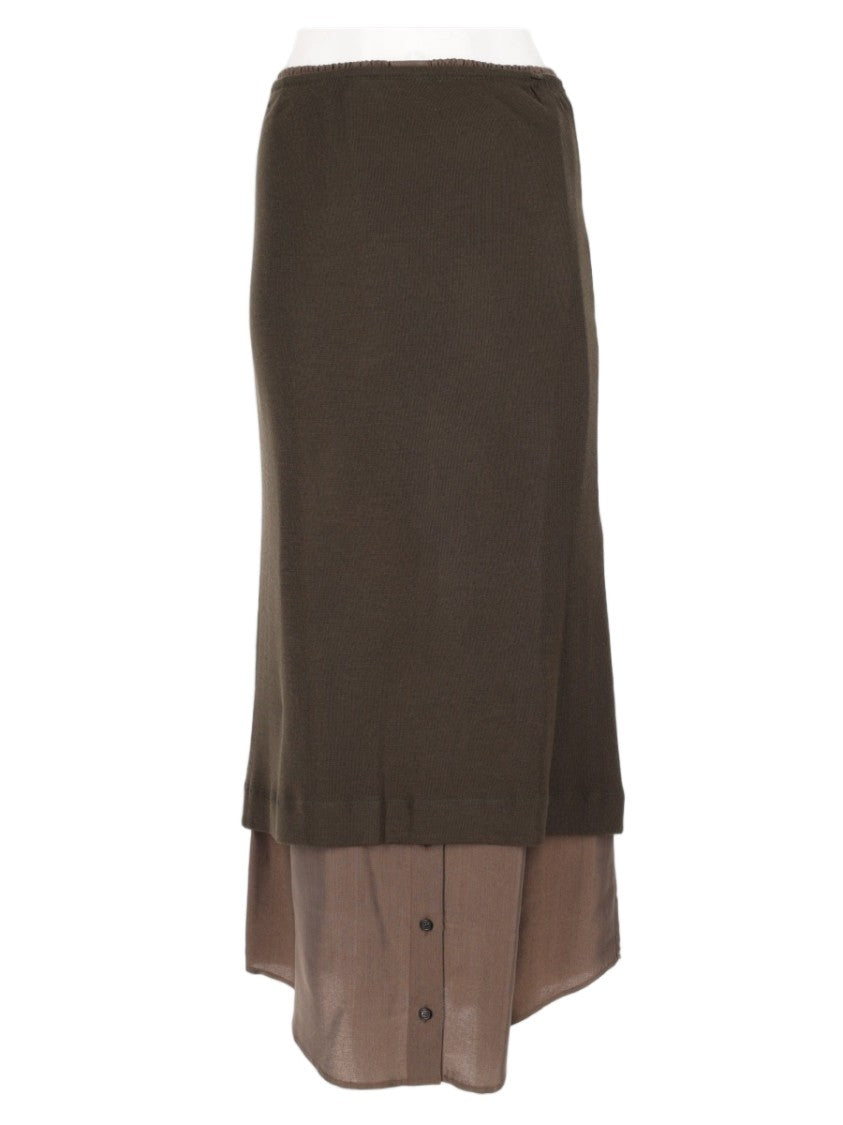 Alysi Layered Military Green Skirt With Sheer Underlayer Detail