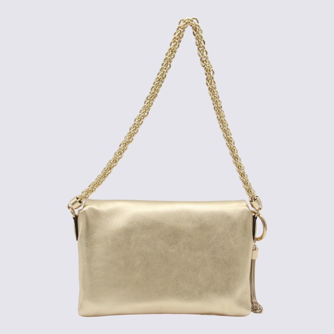 Jimmy Choo Metallic Gold Handbag With Flap Closure And Decorative Tassel