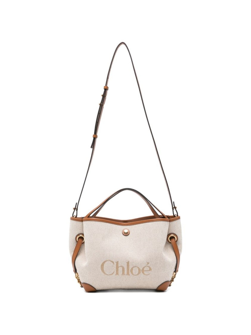 Chloé Textured Medium Leather-Trim Cotton Shoulder Bag