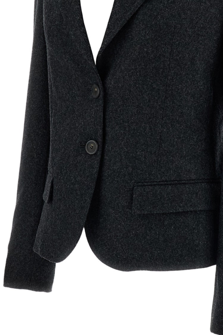 7 For All Mankind Grey High Shoulder Cropped Wool Blazer