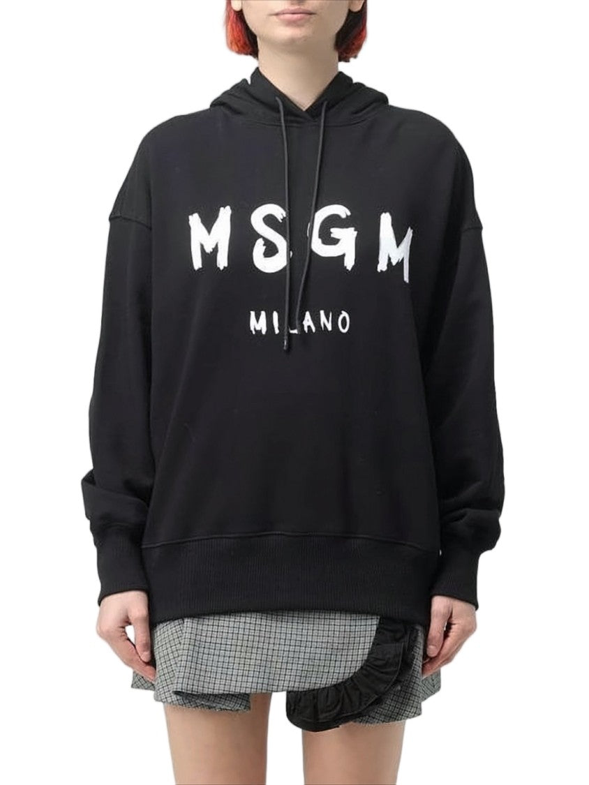 Msgm Relaxed Fit Black Graphic Print Hoodie