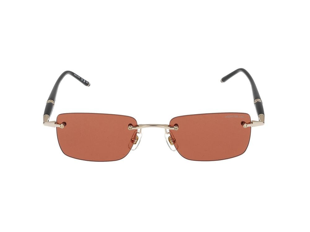Montblanc Gold Mb0344s Metal Rimless Rectangular Sunglasses