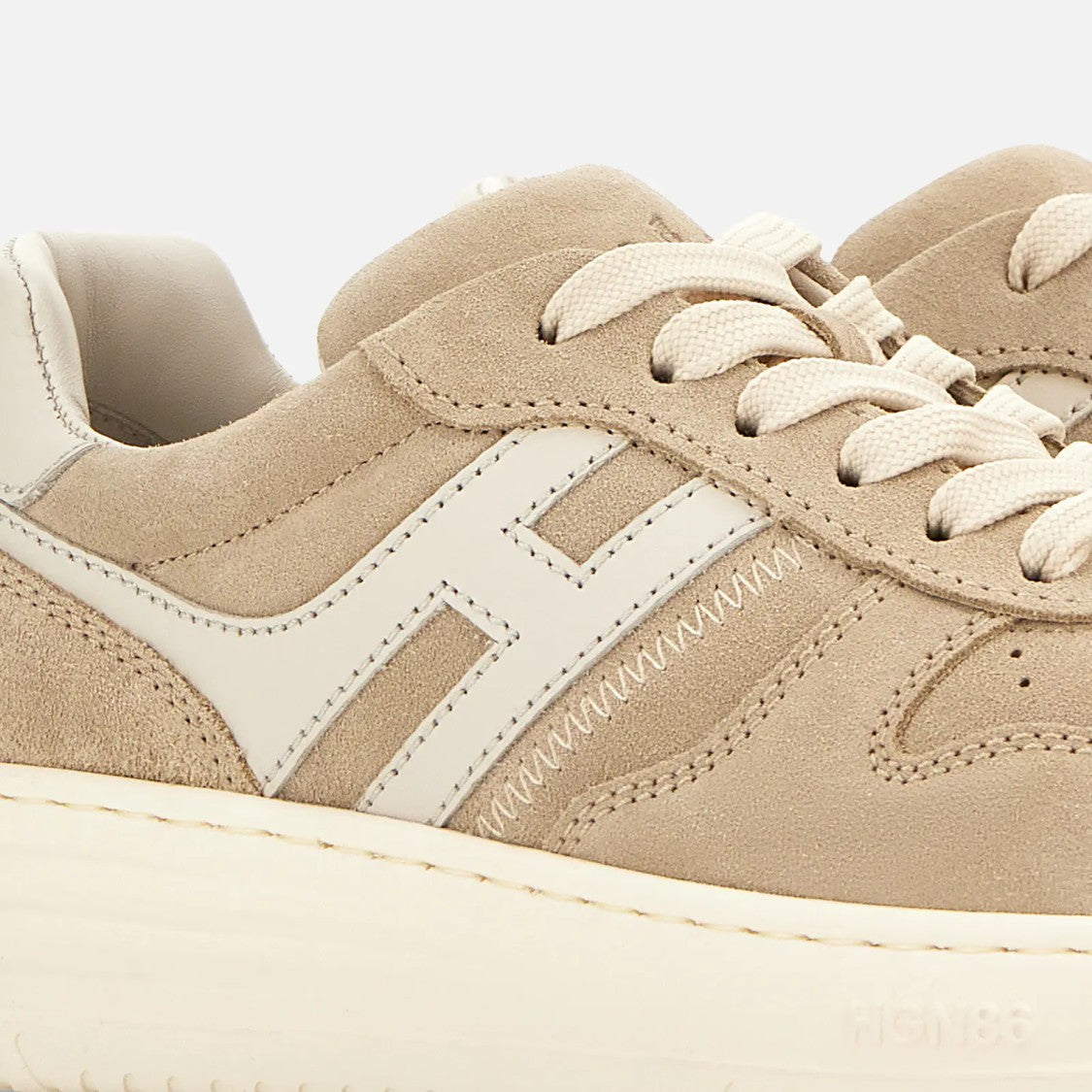 Hogan Beige Calfskin H630 Sneakers With Lace-Up Design