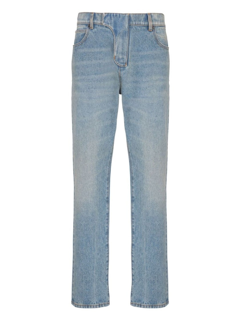 Balmain Blue Whiskering Straight-Leg Jeans