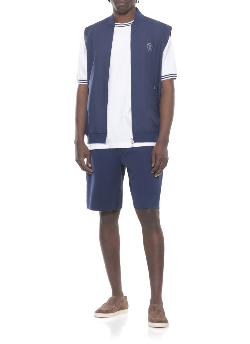 Brunello Cucinelli Blue Front Zip Logo Vest