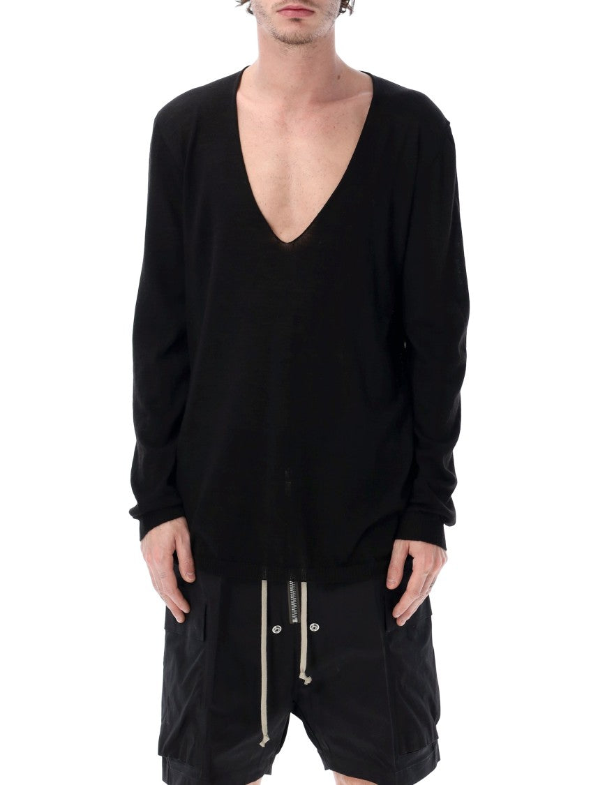 Rick Owens Extreme Deep V Neck Oversized Knit Pullover