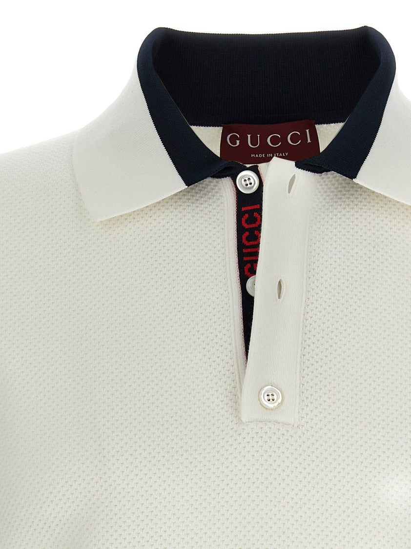Gucci Intarsia Detail Knitted Cotton Piqué Polo Shirt