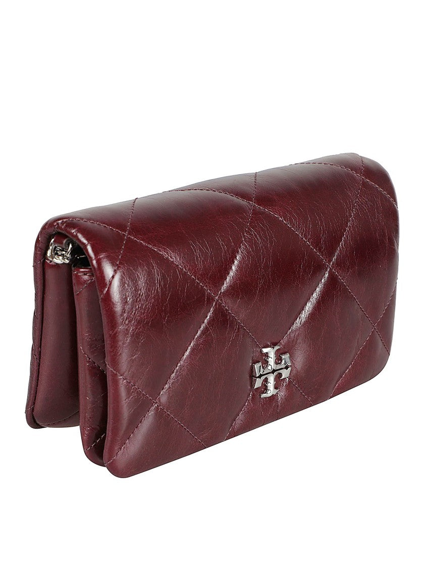 Tory Burch Quilted Burgundy Leather Shoulder Bag With Chain-Link Strap