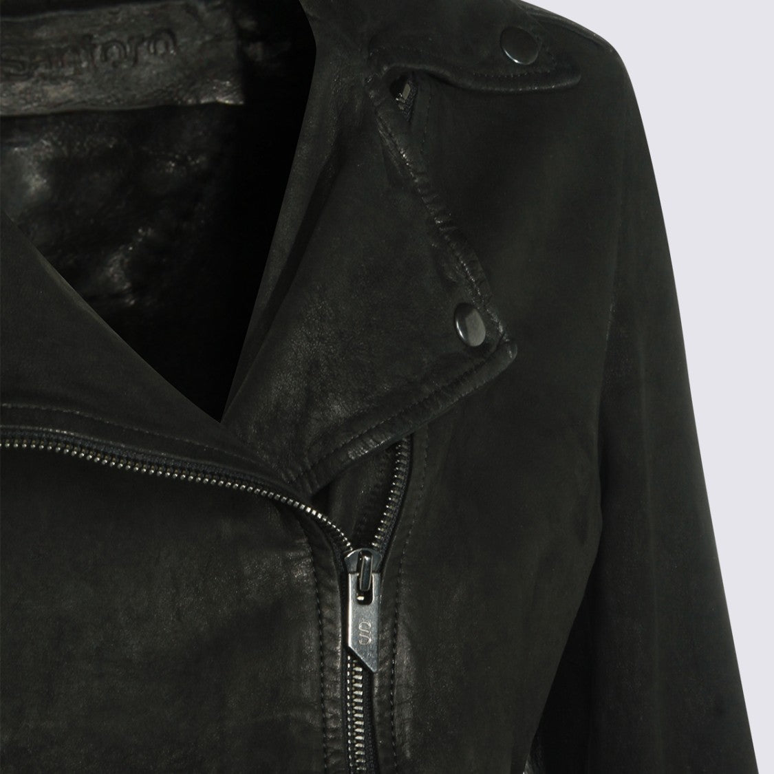 Salvatore Santoro Fitted Asymmetrical Black Leather Jacket With Wide Lapel