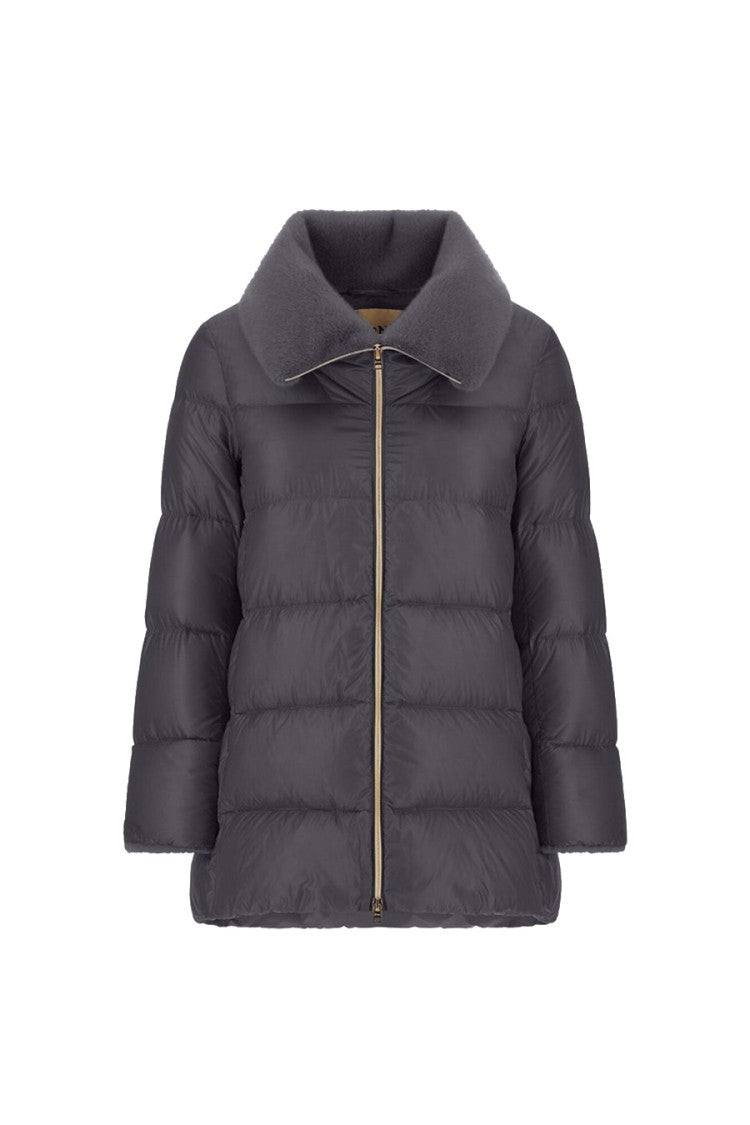 Herno Grey Polyamide Shearling-Collar Puffer Jacket