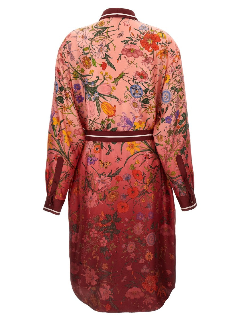Gucci Gradient Floral Print Midi Dress With Removable Belt