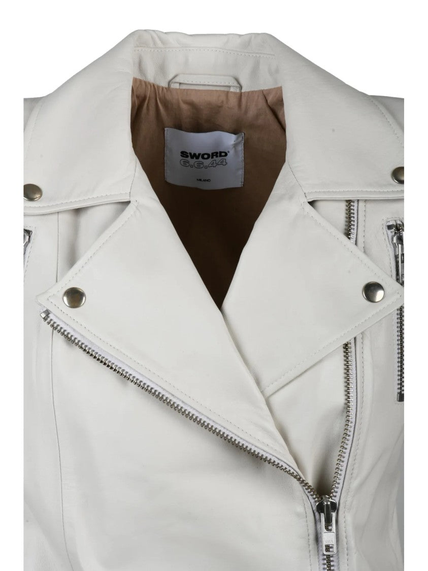 Sword 6.6.44 White Leather Biker Jacket