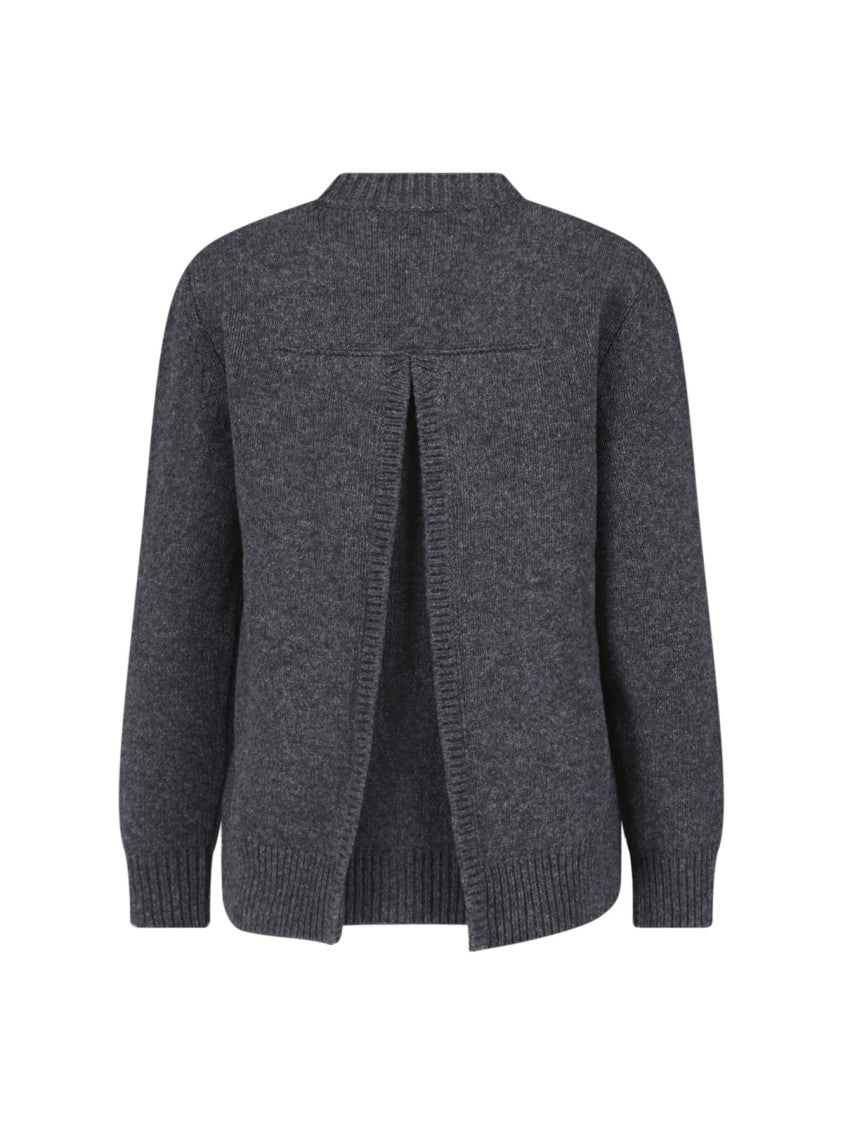 Jil Sander Textured Grey Knit Sweater With Open Slit Detail