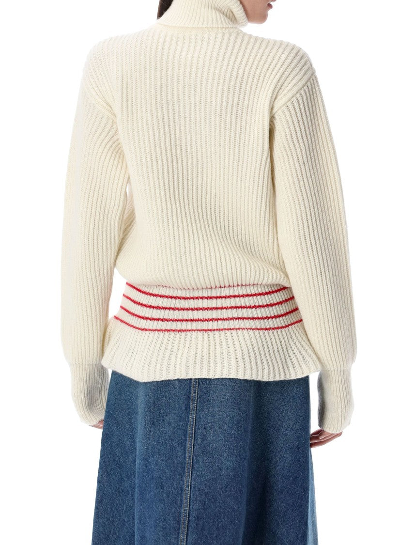 Chloé High Neck Ribbed Peplum Knit Sweater