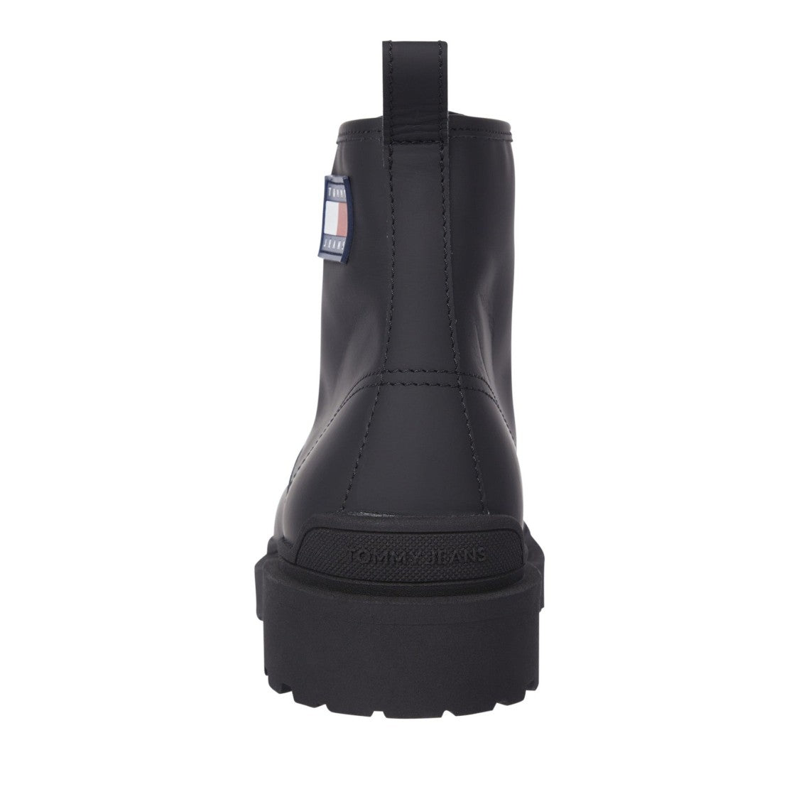 Tommy Jeans Black Sleek Matte Lace-Up Leather Boots