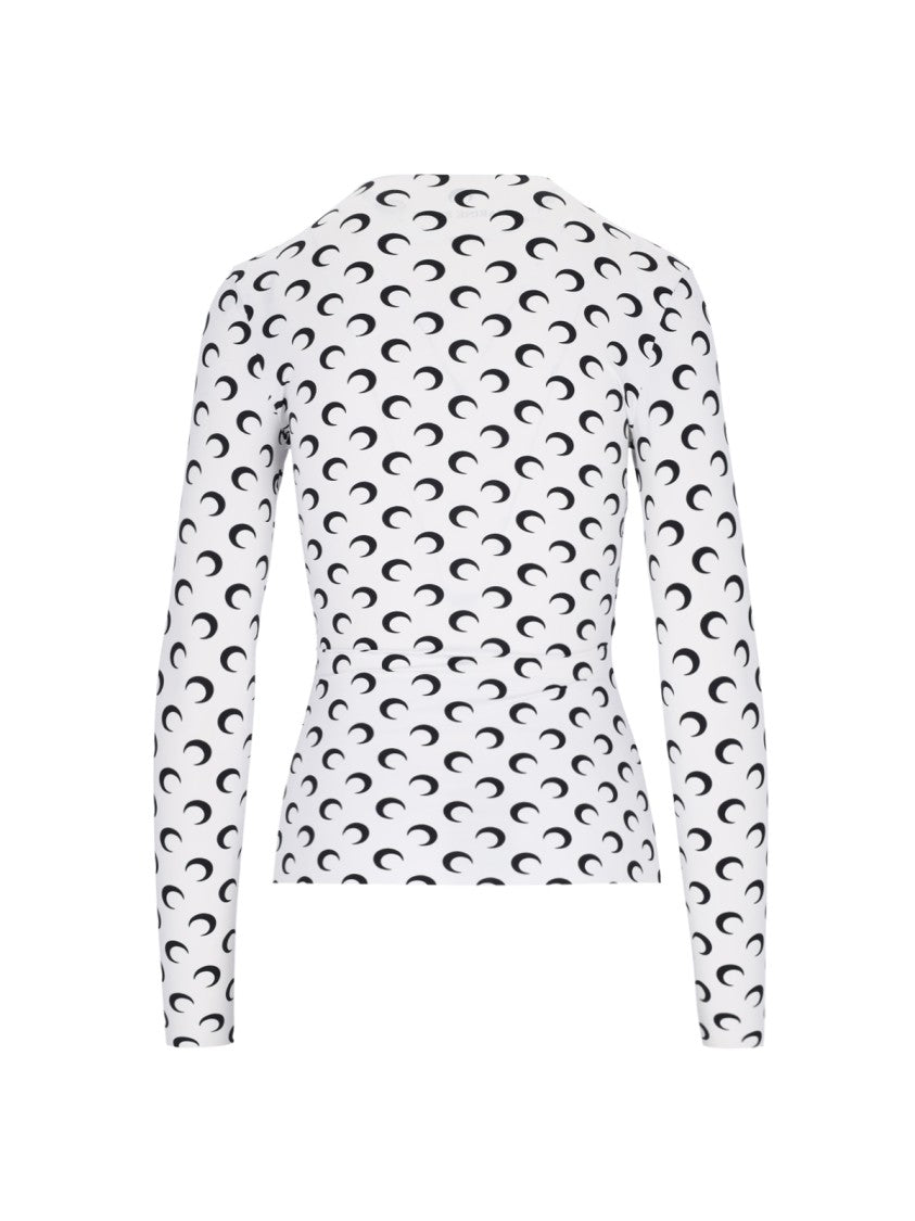 Marine Serre White Moon Logo Fitted Long-Sleeve Top