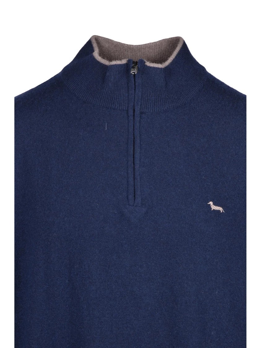 Harmont&Blaine Blue Zip Neck Wool-Blend Sweater