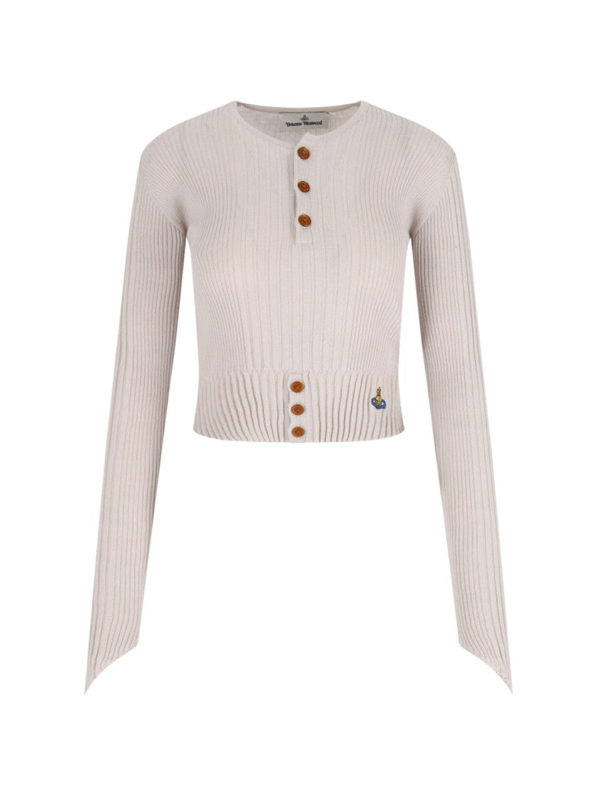 Vivienne Westwood Ribbed Beige Crop Cardigan