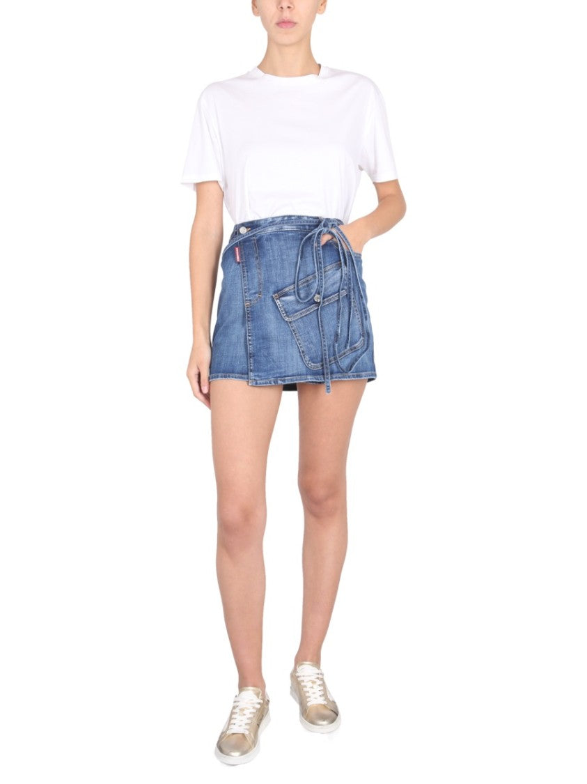 Dsquared2 Short Denim Skirt With Flap Pocket
