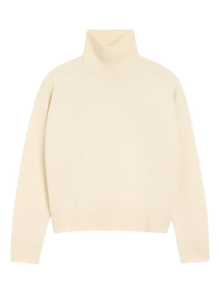 Ami Paris Funnel Neck Sweater In Soft Wool-Cashmere Blend