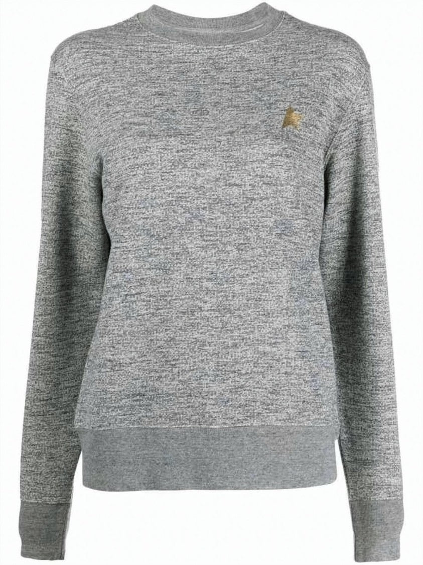 Golden Goose Heathered Grey Cotton Sweater With Ribbed Details