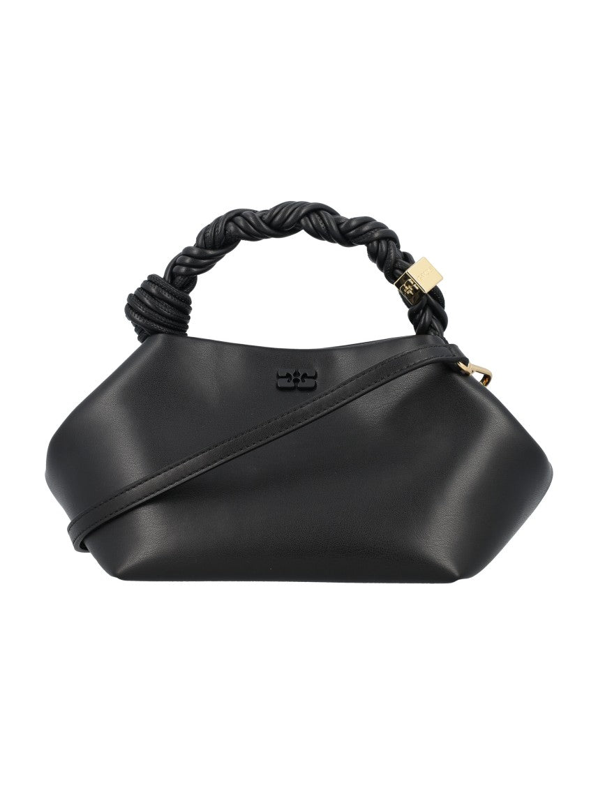 Ganni Hand-Braided Black Bow Bag With Magnetic Closure