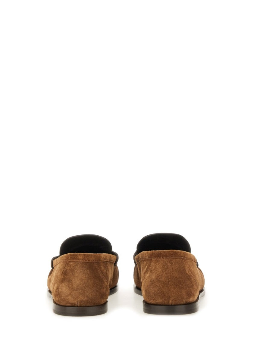 Saint Laurent Penny Loafers In Soft Calf Suede With Metallic Logo