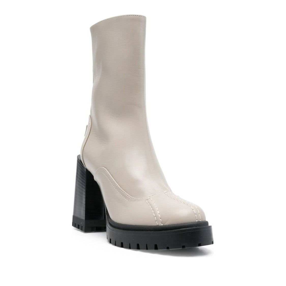Furla Grey Climb Mid Chunky Block Heel Zipper Leather Ankle Boots