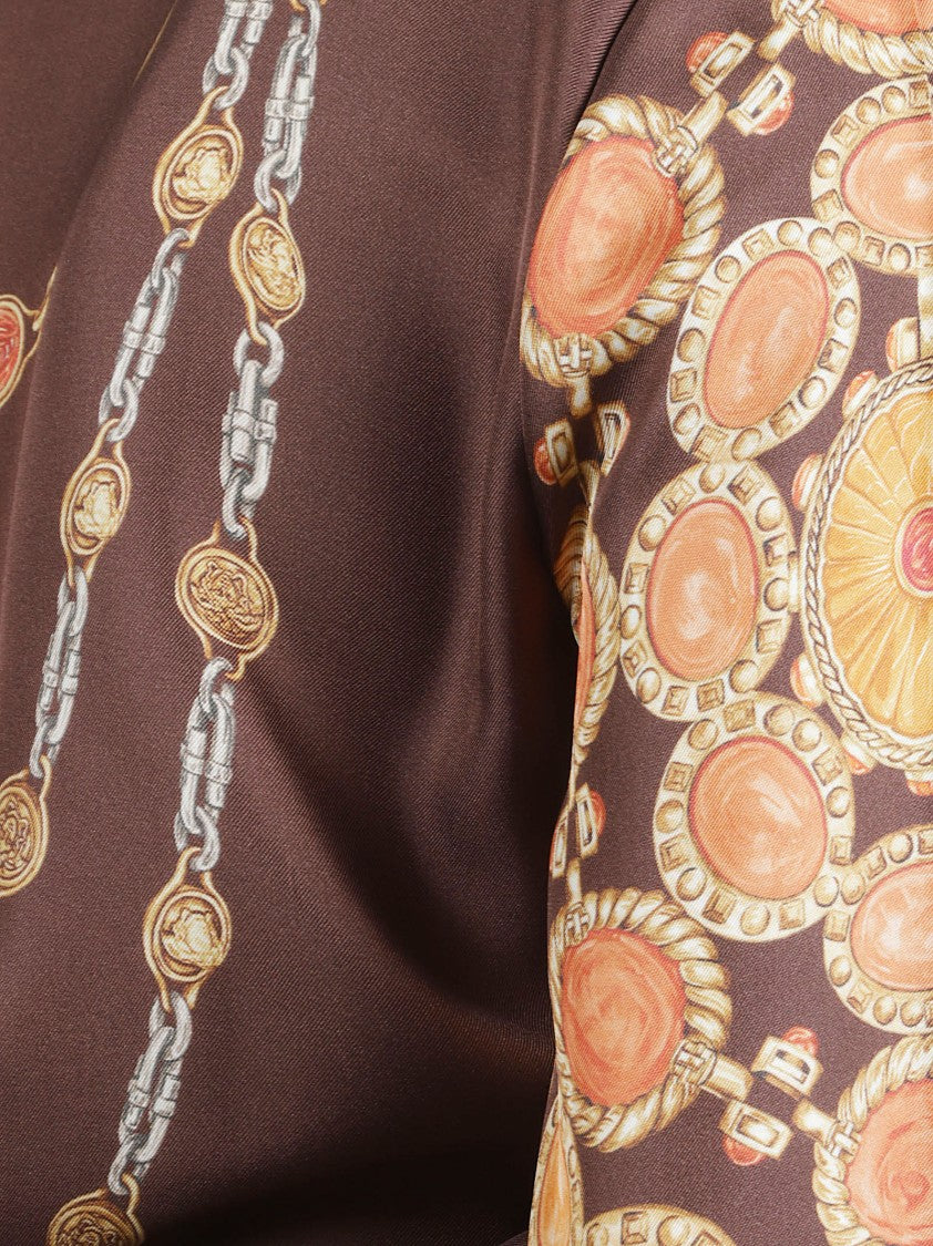 Versace Button-Down Dress With Chain And Medallion Prints