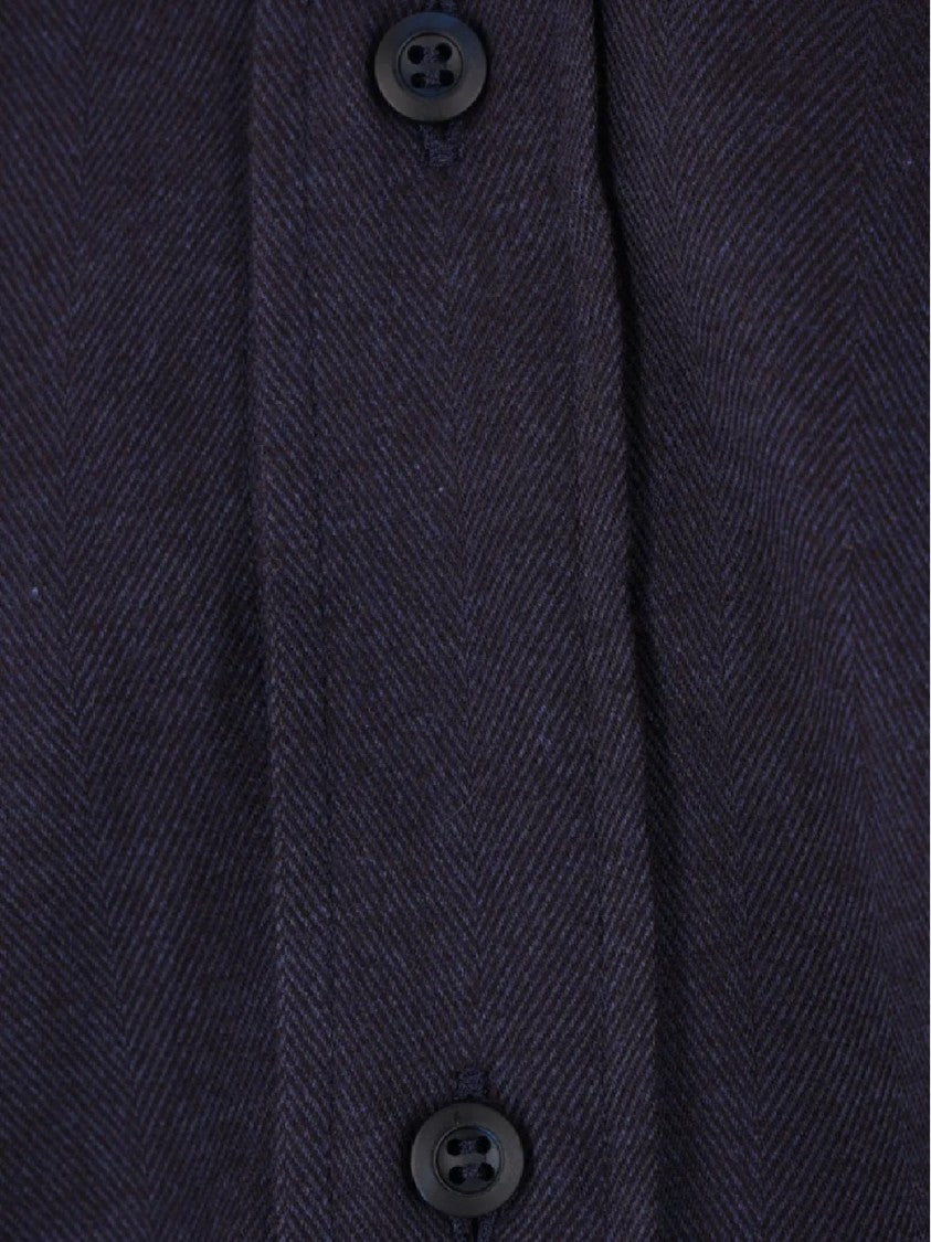 Brunello Cucinelli Herringbone Texture Long-Sleeve Shirt With Classic Collar