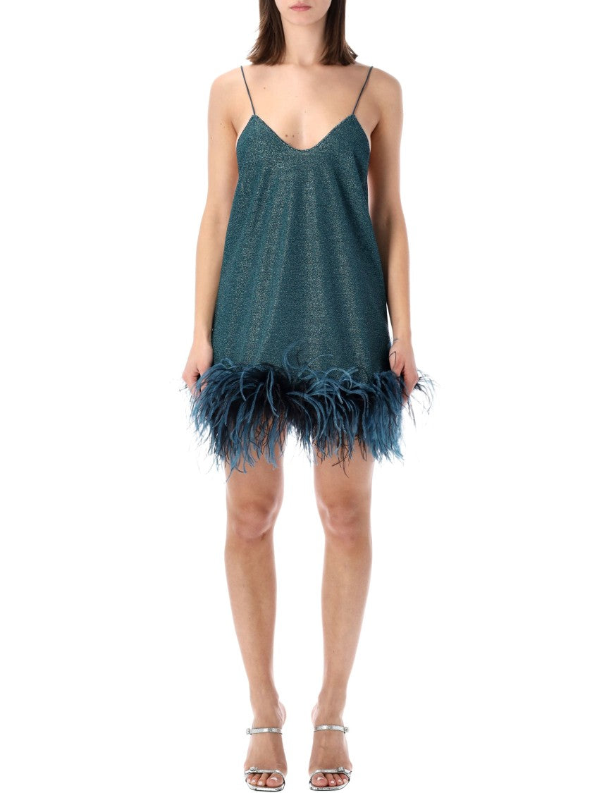 Oséree Lumière Plumage Mini Dress With Feather-Trimmed Hem