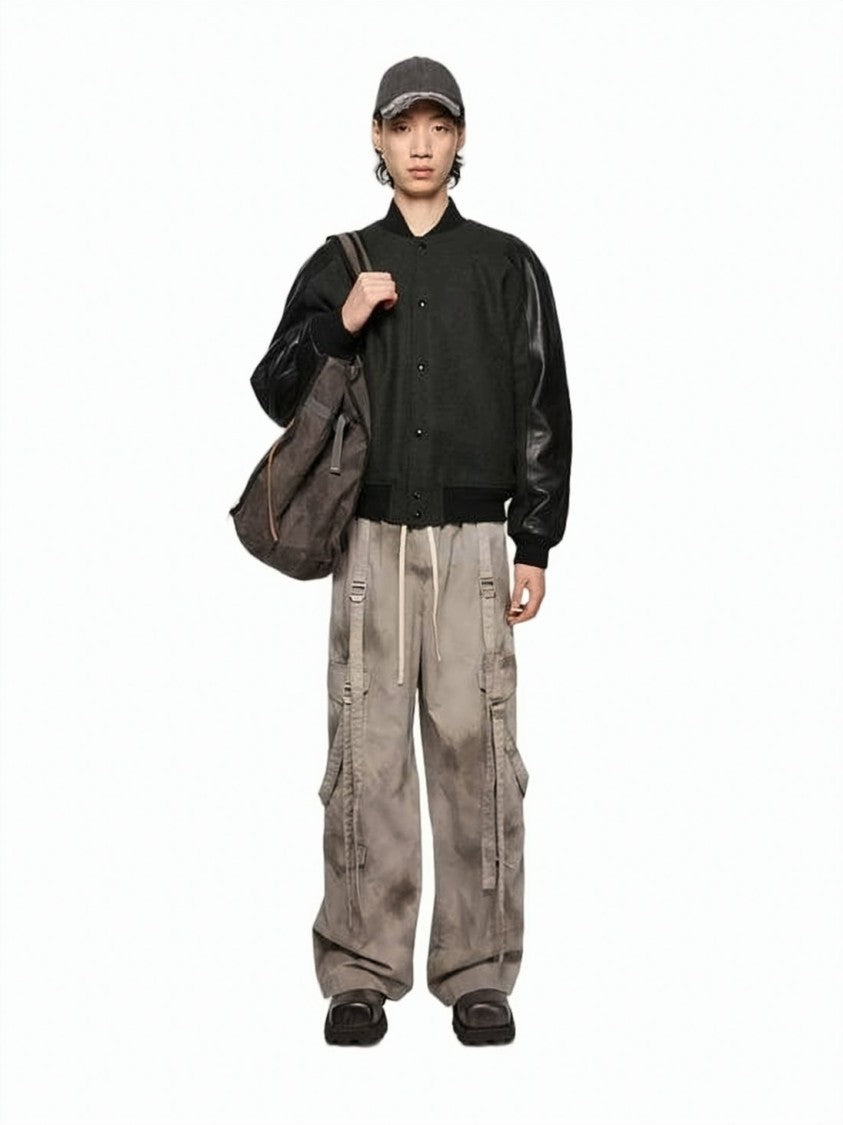 Acne Studios Contrast Lambskin Leather And Wool-Blend Bomber Jacket