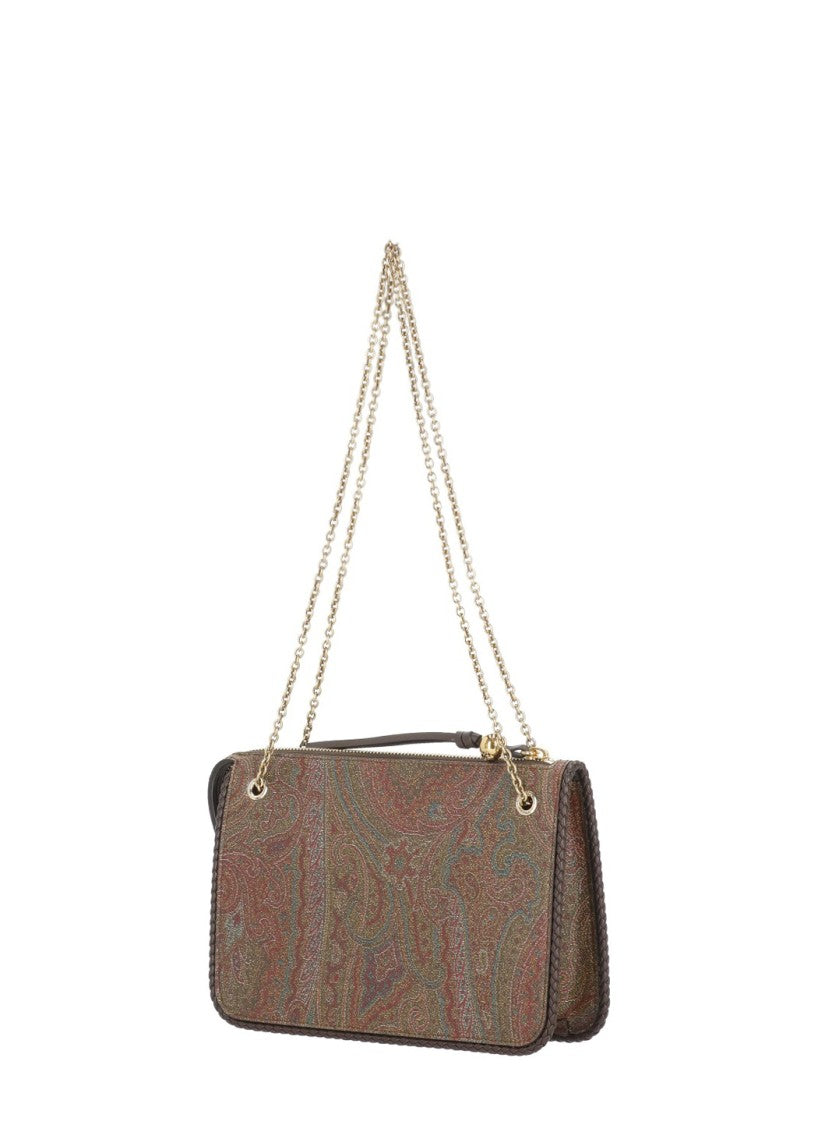 Etro Rectangular Paisley Fabric And Leather Shoulder Bag With Chain Strap