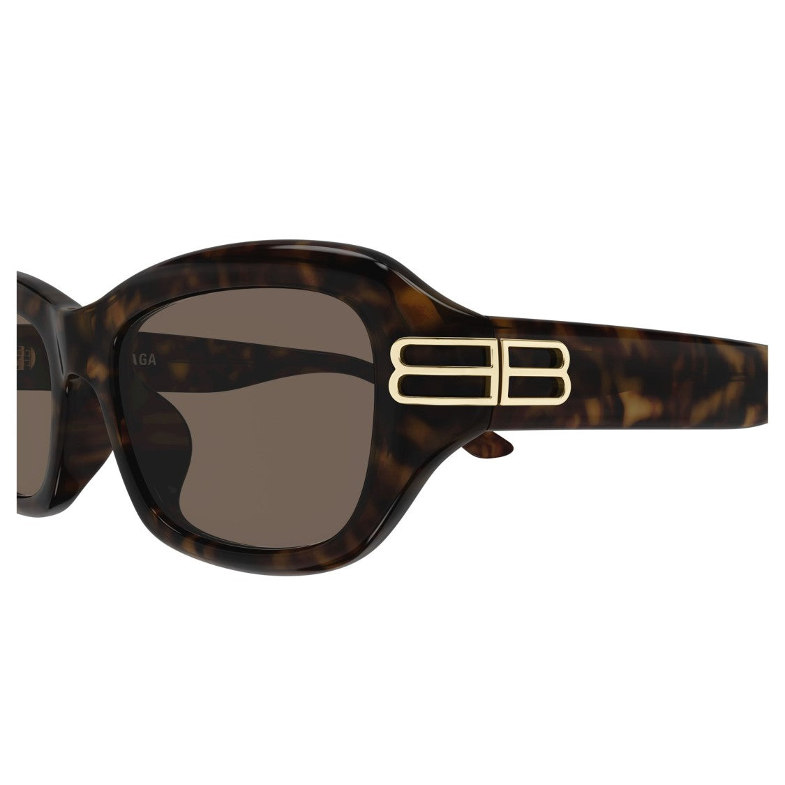 Balenciaga Tortoiseshell Rectangular Frame Sunglasses With Gold Detailing