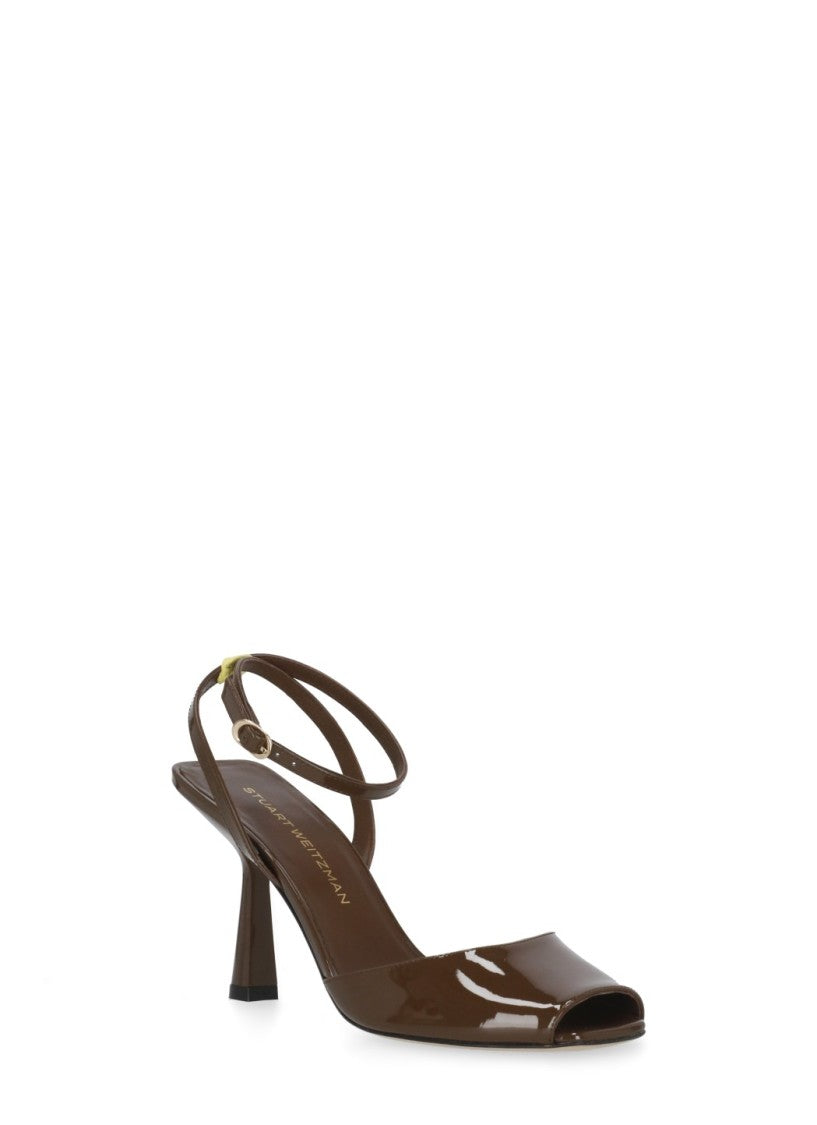 Stuart Weitzman Brown Val Sandal Polished Leather Sandals