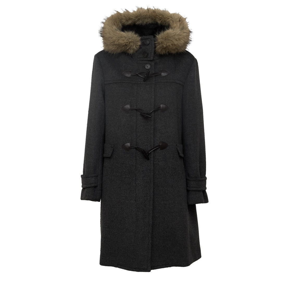 Max Mara Faux-Fur Trim Wool Double-Breasted Long Coat