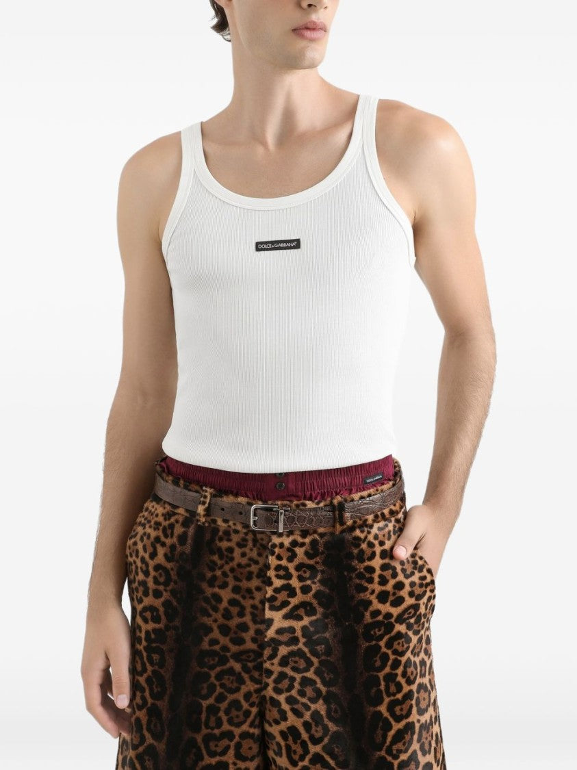 Dolce & Gabbana White Ribbed Cotton Slim Fit Tank Top