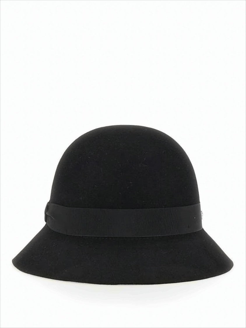 Helen Kaminski Cloche Hat In Black Merino Wool With Grosgrain Ribbon