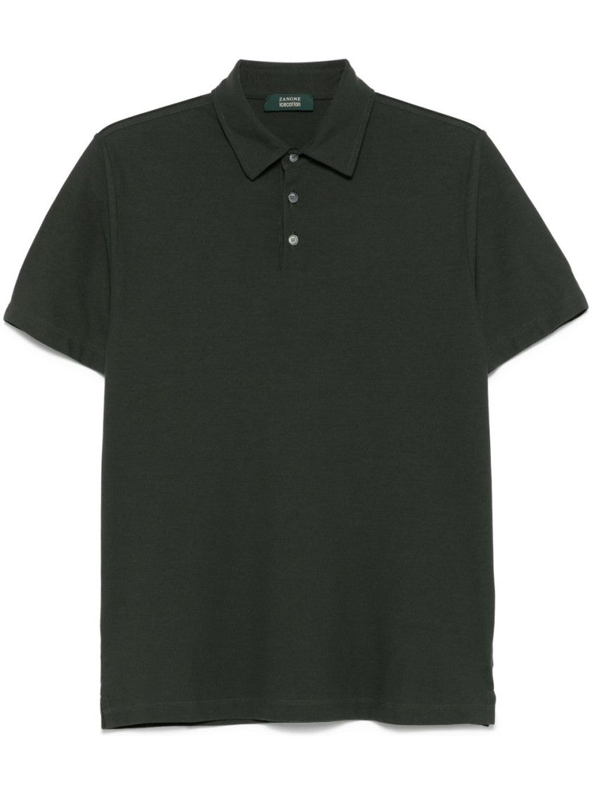 Zanone Classic Polo-Style Green T-Shirt With Button Placket
