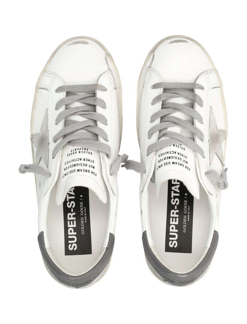 Golden Goose Vintage-Effect White Leather Low-Top Sneakers With Gray Suede Star