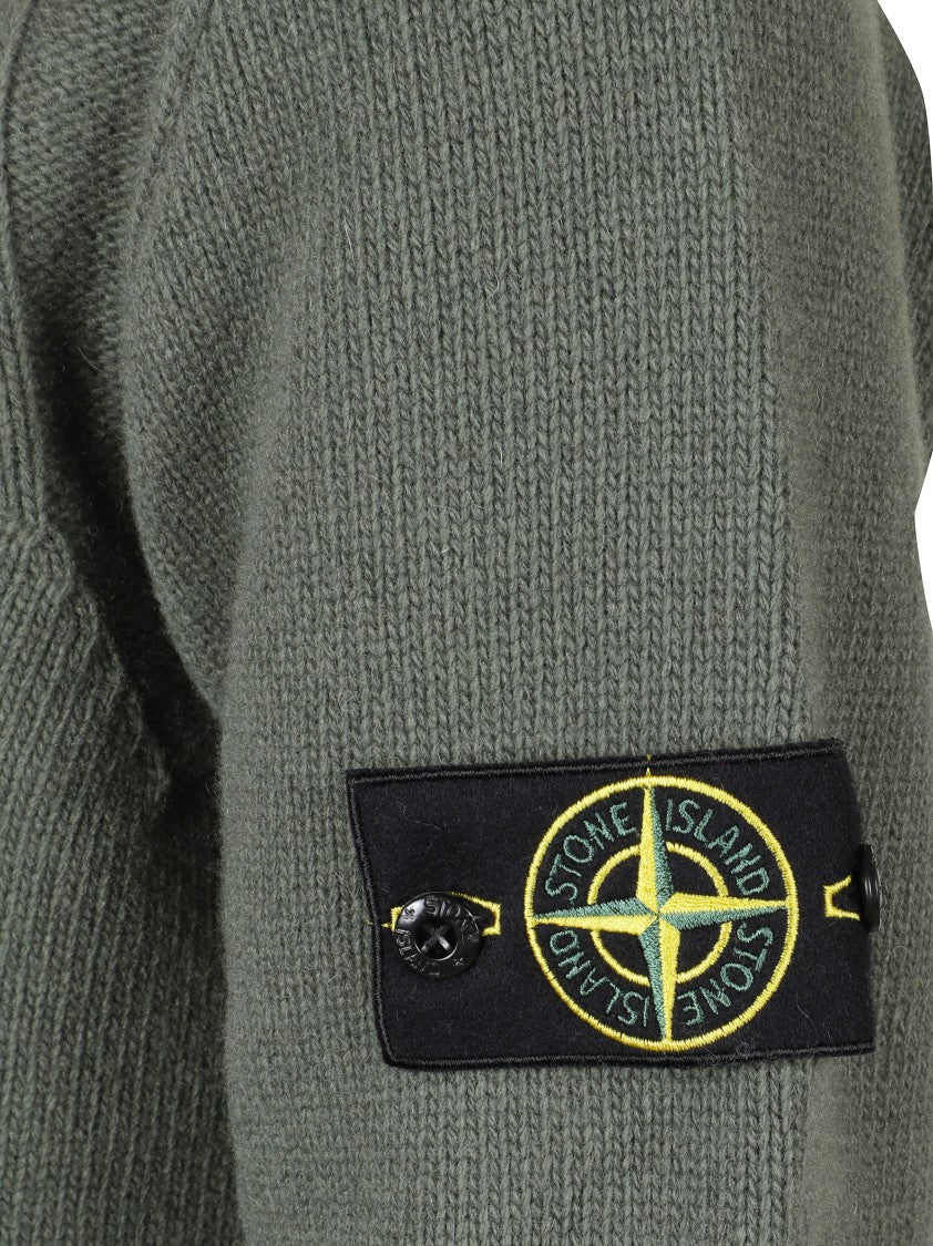 Stone Island Textured Knit Sweater With High Collar And Buttoned Front