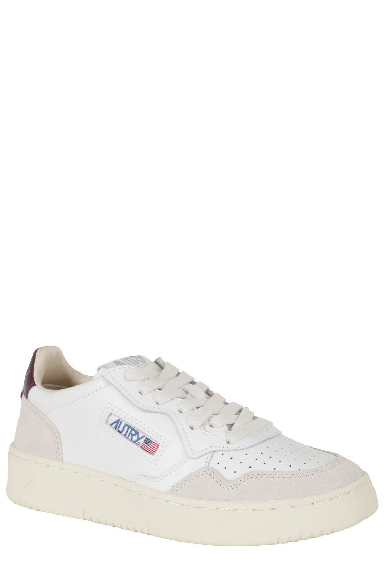 Autry White Burgundy Medalist Low Suede Inserts Leather Sneakers