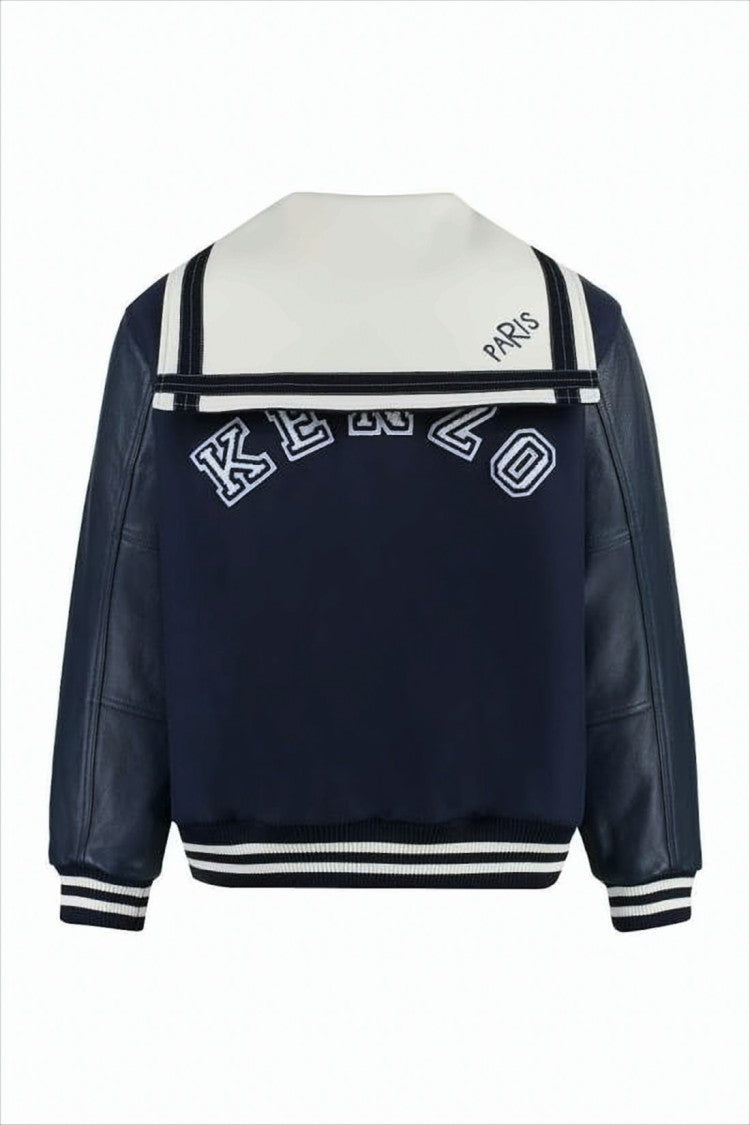 Kenzo Cropped Varsity Jacket With Iconic 'K' Patch And Leather Sleeves