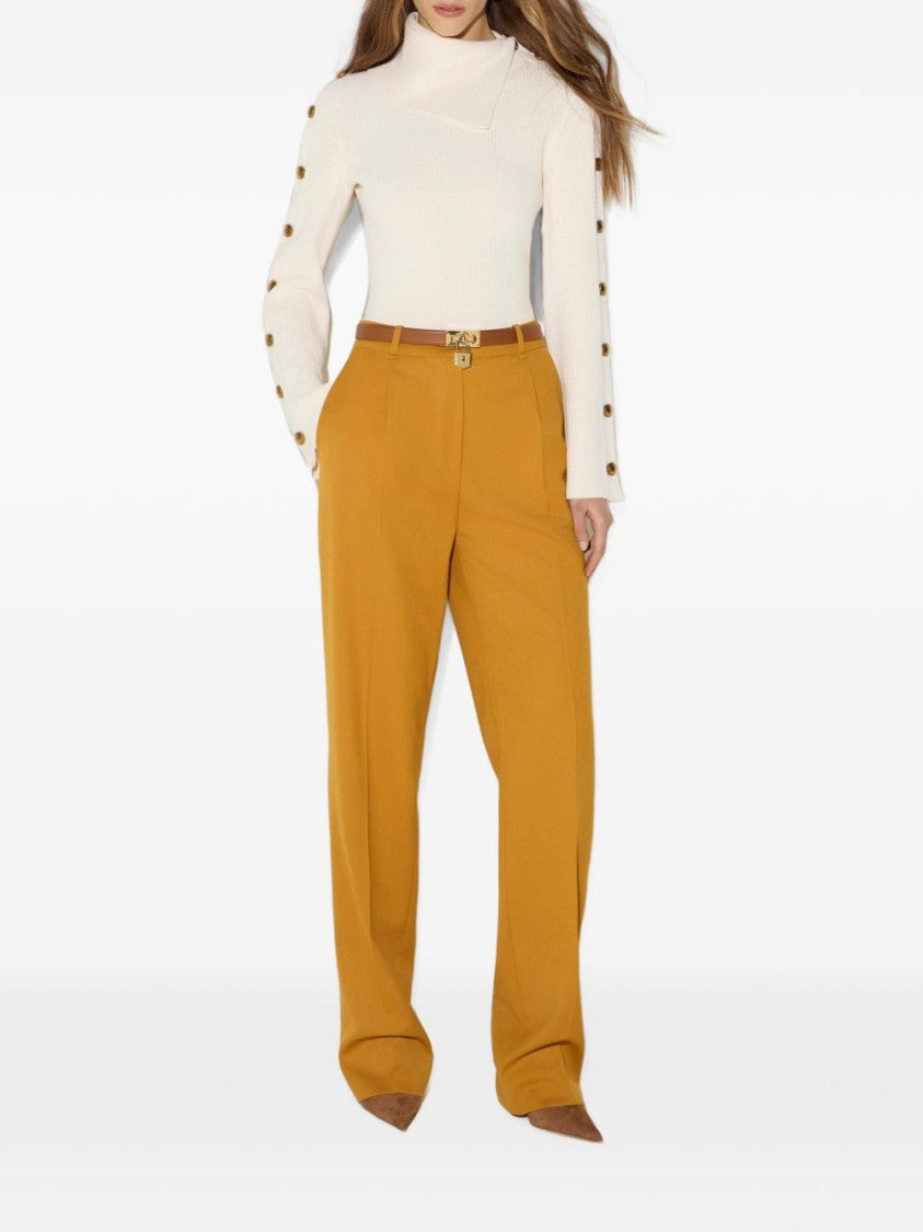 Elisabetta Franchi Asymmetrical Ribbed Knit Top With Buttoned Sleeves