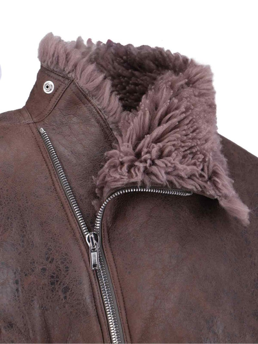 Rick Owens Distressed Leather Jacket With Plush Shearling Lining