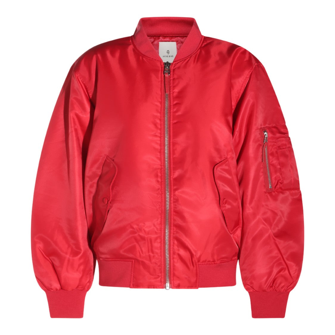 Anine Bing Classic Bomber Jacket With Vibrant Red Satin Finish