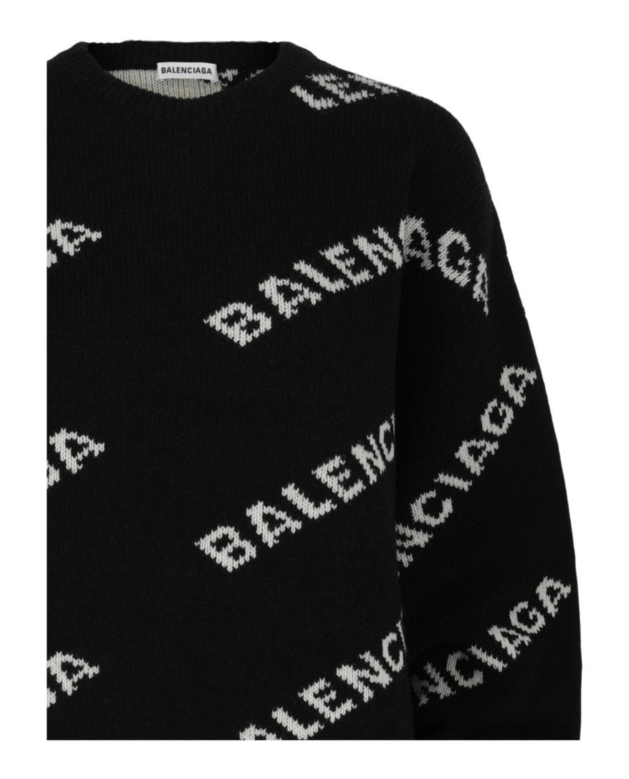 Balenciaga Diagonal Patterned Oversized Knit Sweater With Crewneck Design