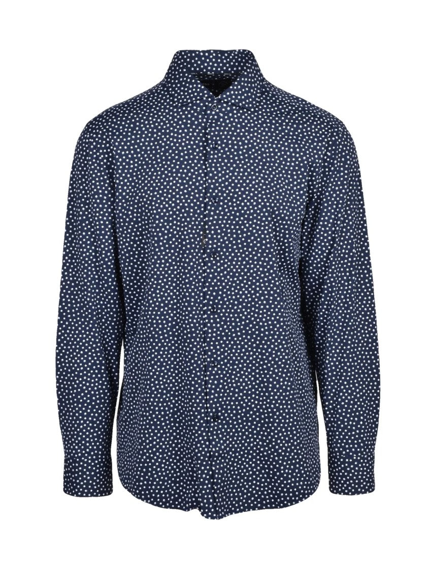 Boss Blue/White Dot Print Stretch Slim-Fit Technical Shirt
